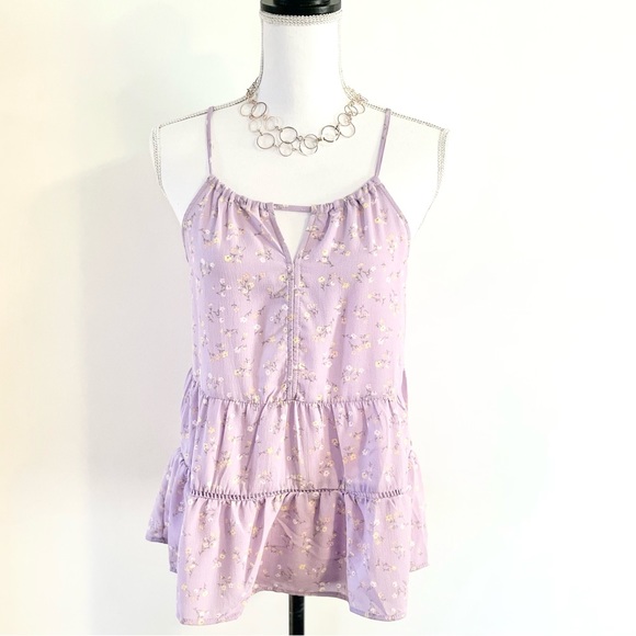 New Pink Rose Floral Flowy Ruffle Tank Top - Picture 2 of 10
